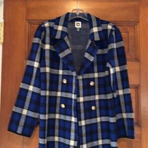 Ladies Anne Klein Plaid Cardigan Coat with Gold Buttons Size Small